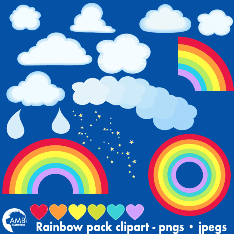 Clouds, rainbows and stars cliparts