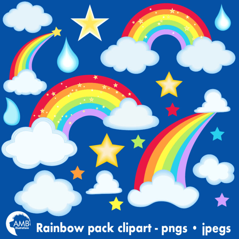 Clouds, rainbows and stars cliparts