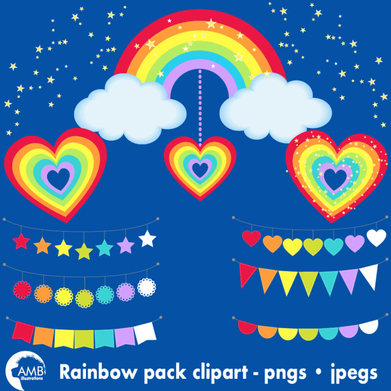 Clouds, rainbows and stars cliparts