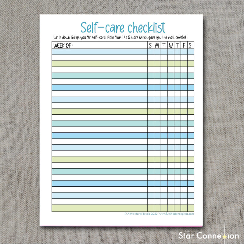 Self-Care list with exercise sheet